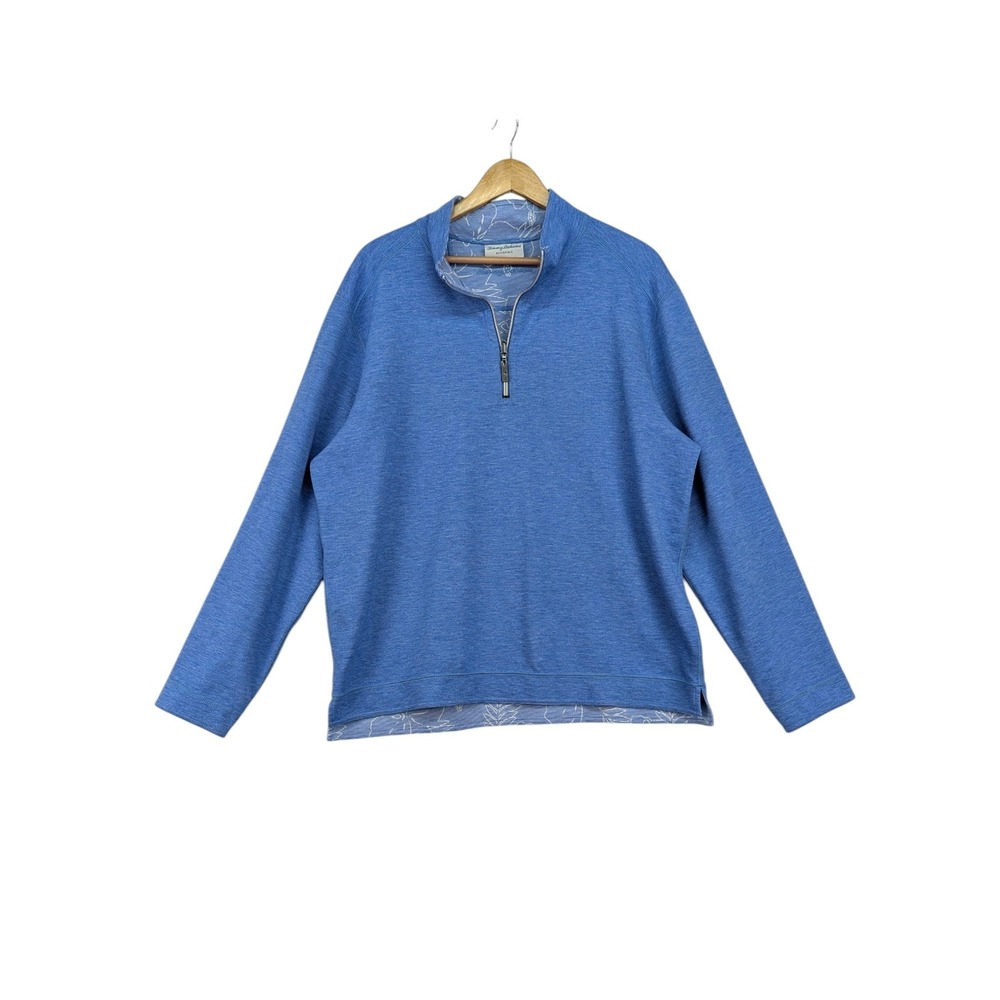 Tommy Bahama Reversible Quarter Zip‎ Pullover XL Blue Tropical Floral Mens
